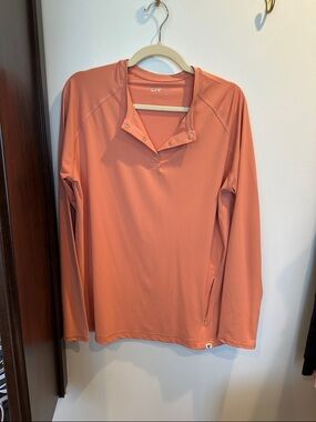 LIV Coral Pink Long-Sleeve Button-Neck Tee